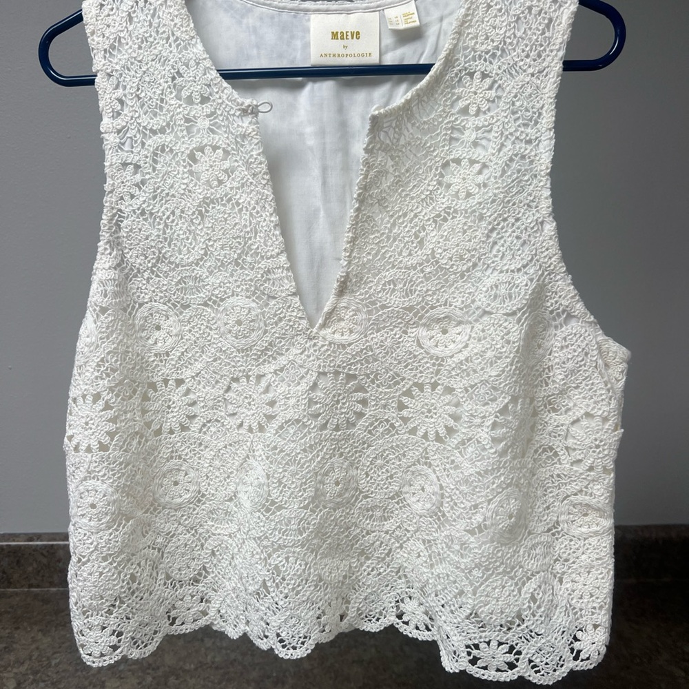 Maeve White Embellished Cropped Tank Top